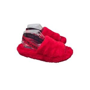 Tommy Hilfiger Women's 9 Laydown Faux Fur Slingback Slides Red Cozy Slippers